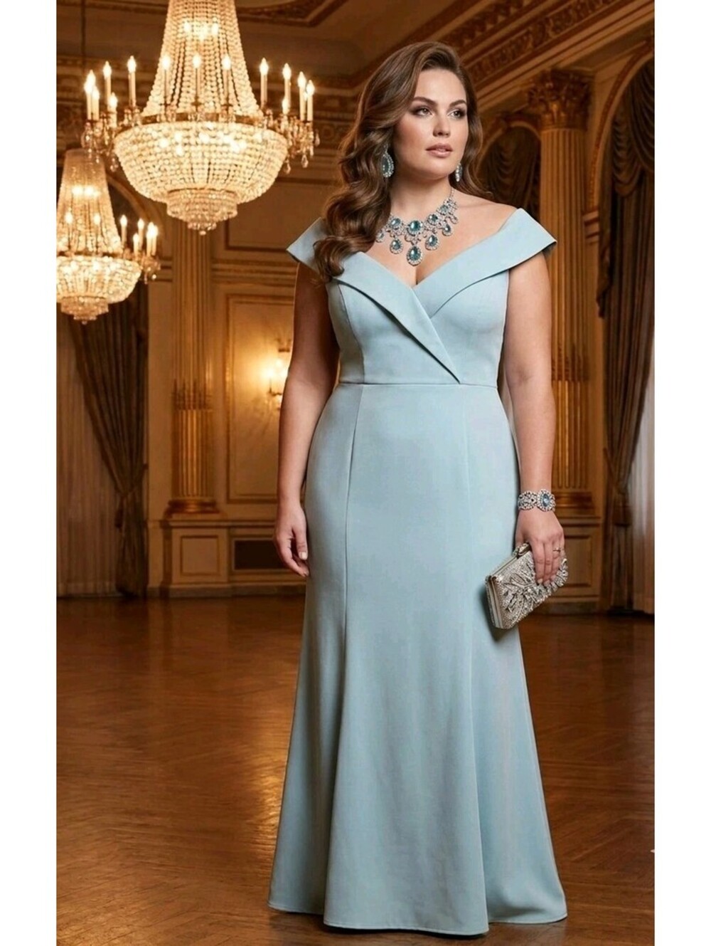Moda Divine Seafoam Green Off-Shoulder Mermaid Gown – Size 18